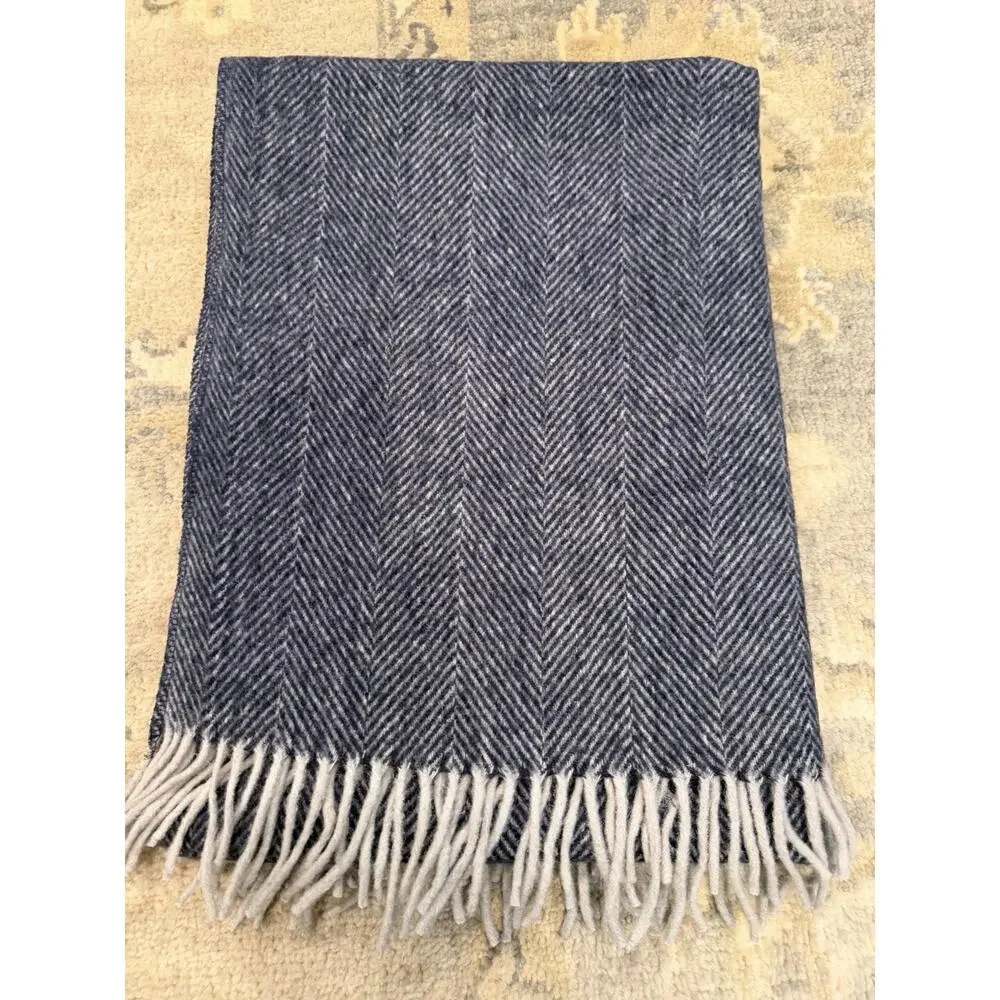 The Tartan Blanket Company Recycled Wool Blanket Navy Herringbone 57x75